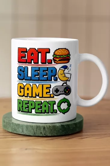 Eat Sleep Game Repeat Piksel Art Tasarım Kupa