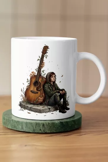 Ellie ve Sarmaşıklı Gitar Detaylı The Last of Us Fan Art Kupa