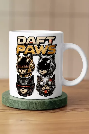 Daft Punk - Daft Paws Kedi Elektronik Tasarım Kupa - Versiyon 1