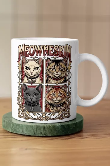 Maneskin - Meowskin Kedi Rock Tasarım Kupa - Versiyon 1