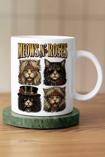 Guns N’ Roses - Meows N’ Roses Kedi Rock Tasarım Kupa - Versiyon 1