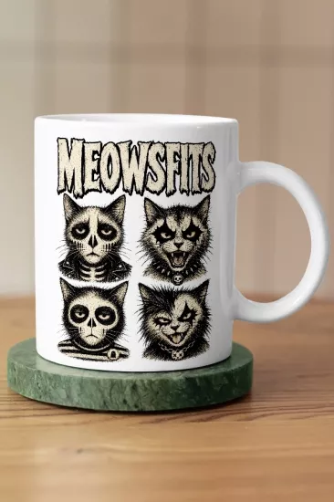 Misfits - Meowsfits Kedi Rock Tasarım Kupa - Versiyon 1