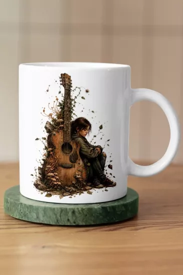 Ellie ve Akustik Gitar Tasarımlı The Last of Us Fan Art Kupa