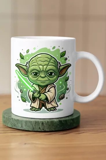Özel Tasarım Fan Art Chibi Tarzı Yoda Kupa - Yeşil Detaylı Hediyelik Kupa