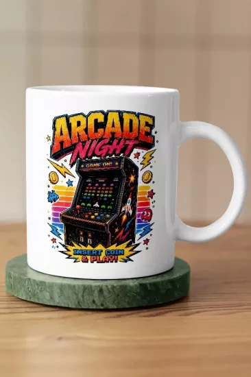 Arcade Night Game On Piksel Art Tasarım Kupa
