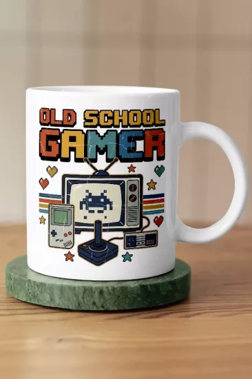 Old School Gamer Retro TV Piksel Art Tasarım Kupa
