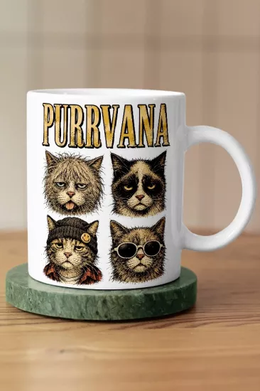 Nirvana - Purrvana Kedi Rock Tasarım Kupa - Versiyon 1