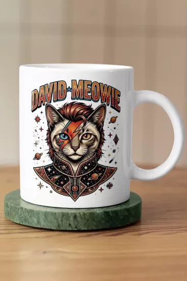 David Bowie - David Meowie Kedi Rock Tasarım Kupa - Versiyon 2