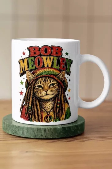 Bob Marley - Bob Meowly Kedi Reggae Tasarım Kupa - Versiyon 1
