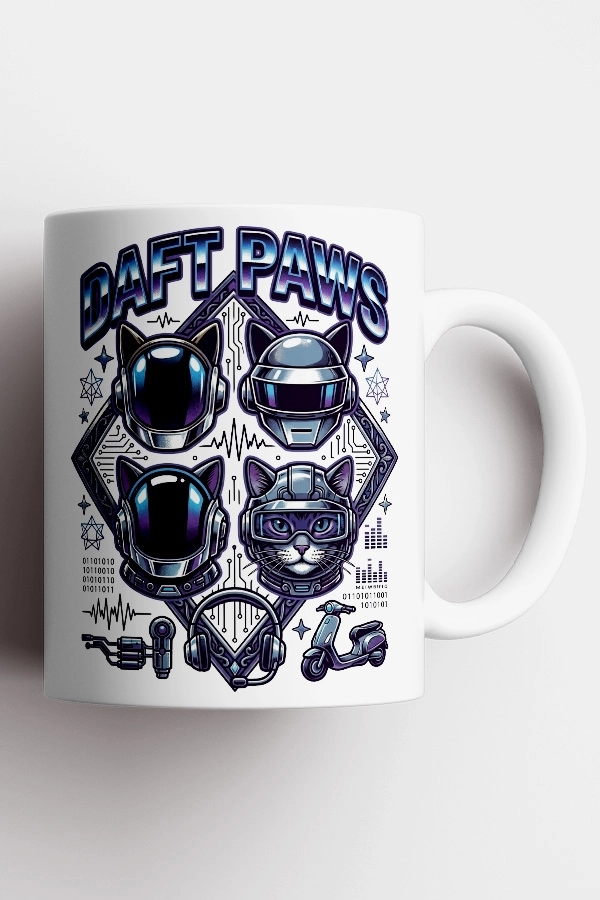 Daft Punk - Daft Paws Kedi Elektronik Tasarım Kupa - Versiyon 2