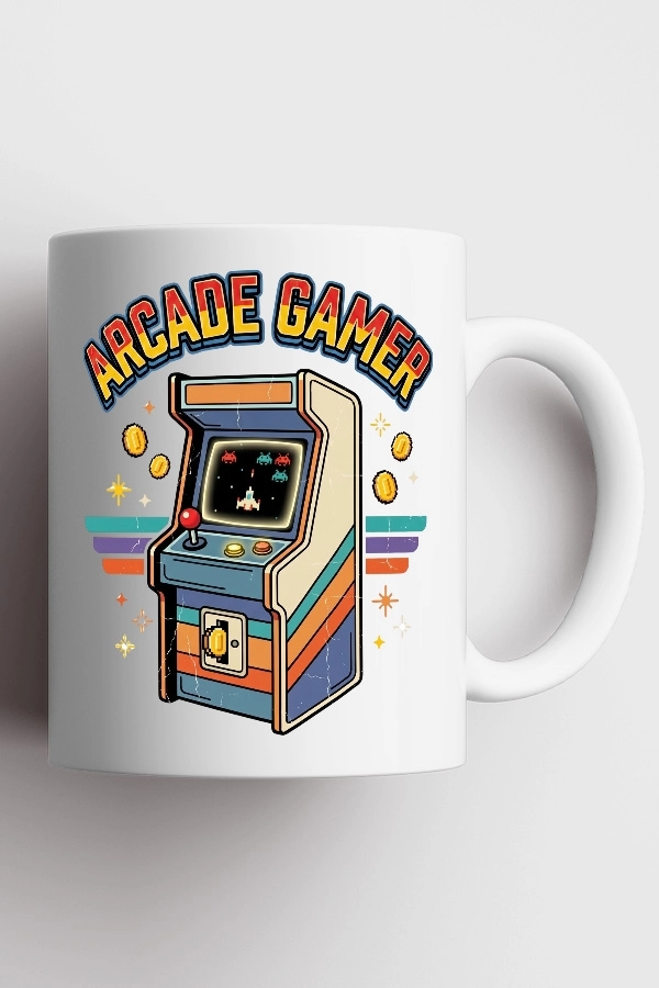 Arcade Gamer Retro Uzay Oyunu Piksel Art Tasarım Kupa