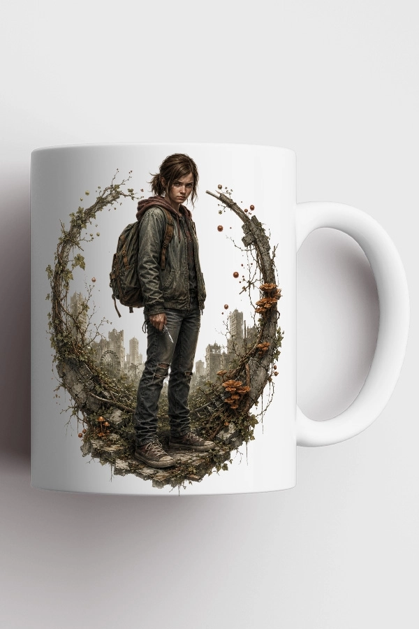 Ellie Bıçaklı ve Sarmaşık Çerçeveli The Last of Us Fan Art Kupa