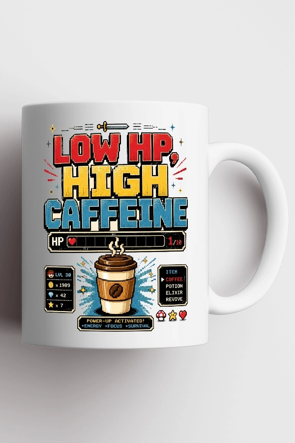 Low HP High Caffeine Piksel Art Tasarım Kupa