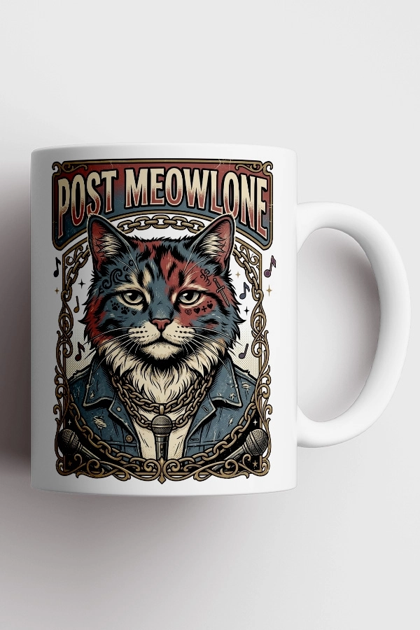 Post Malone - Post Meowlone Kedi Rap Tasarım Kupa