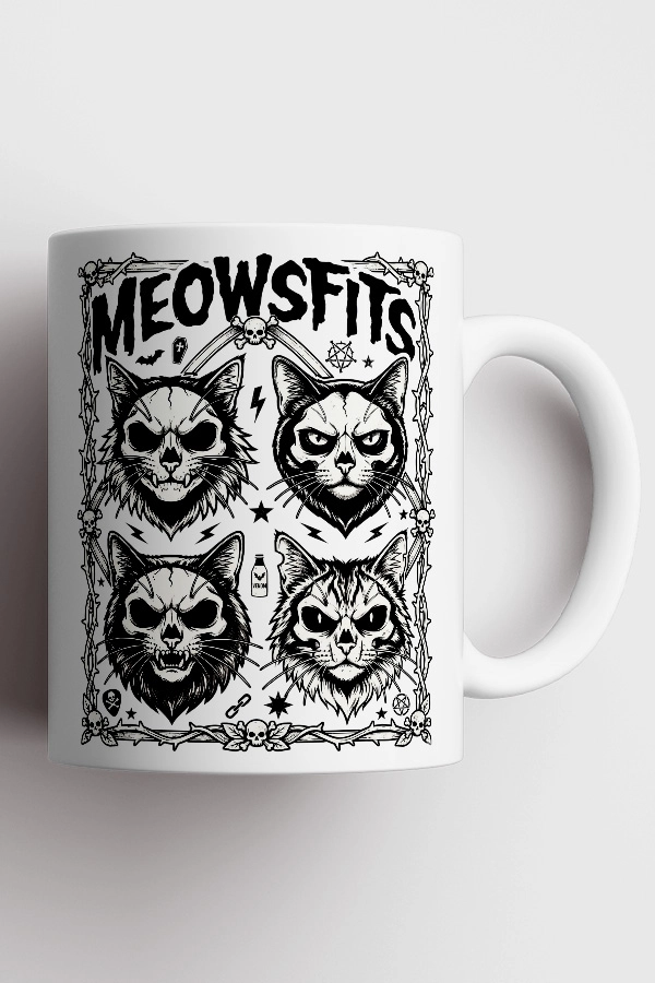 Misfits - Meowsfits Kedi Rock Tasarım Kupa - Versiyon 2