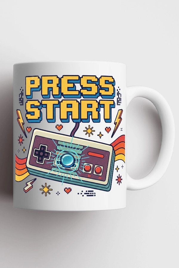 Press Start Retro Konsol Piksel Art Tasarım Kupa