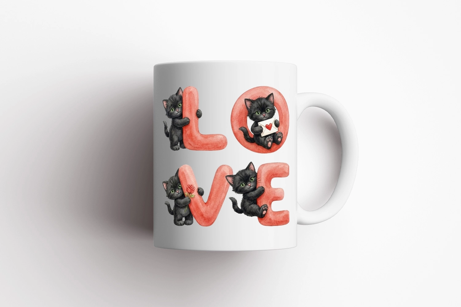 Siyah Kedi – LOVE Yazılı Sevgililer Günü Özel Tasarım Kupa