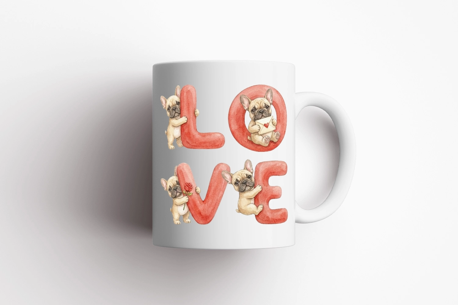 Bej French Bulldog – LOVE Yazılı Sevgililer Günü Özel Tasarım Kupa