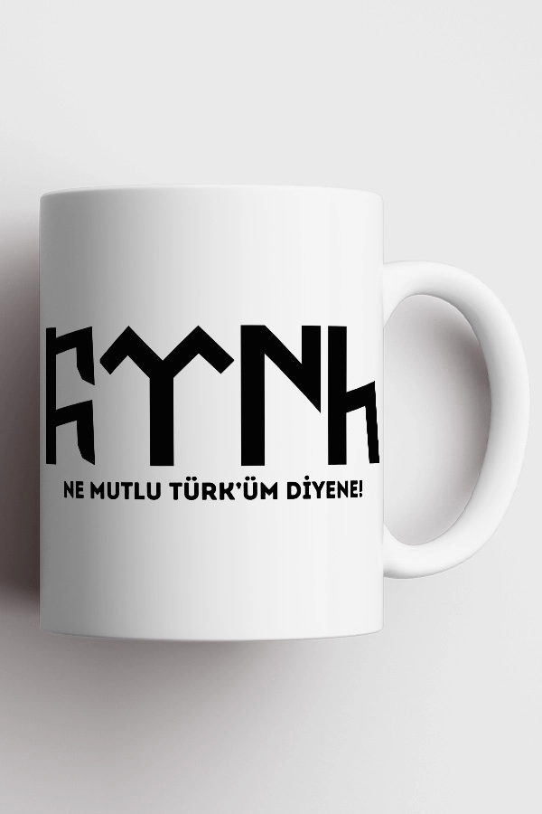 Ne Mutlu Türk’üm Diyene Sözlü ve Göktürkçe Türk Temalı Kupa 