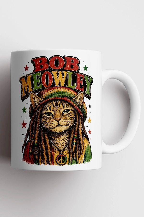 Bob Marley - Bob Meowly Kedi Reggae Tasarım Kupa - Versiyon 1