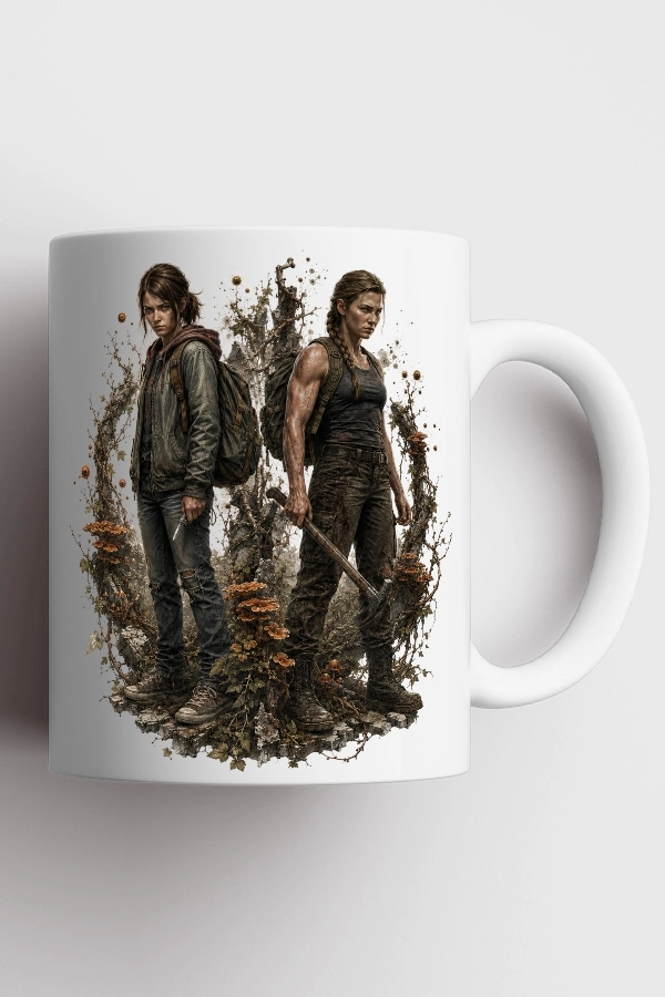 Sarmaşık Çerçeveli Ellie ve Abby The Last of Us Fan Art Kupa