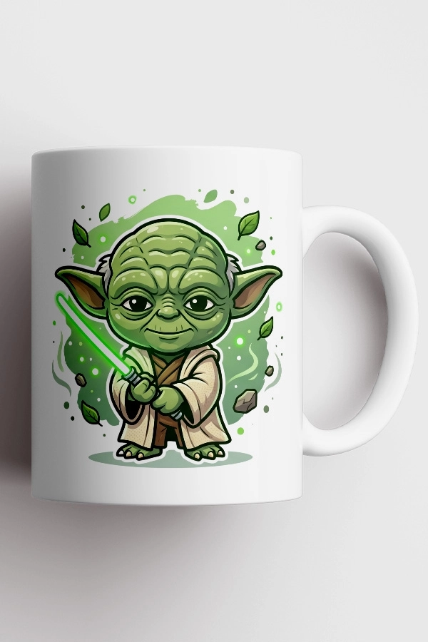 Özel Tasarım Fan Art Chibi Tarzı Yoda Kupa - Yeşil Detaylı Hediyelik Kupa
