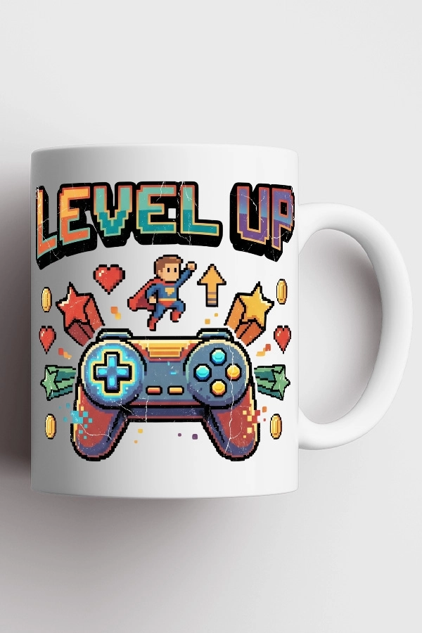 Level Up Piksel Art Tasarım Kupa