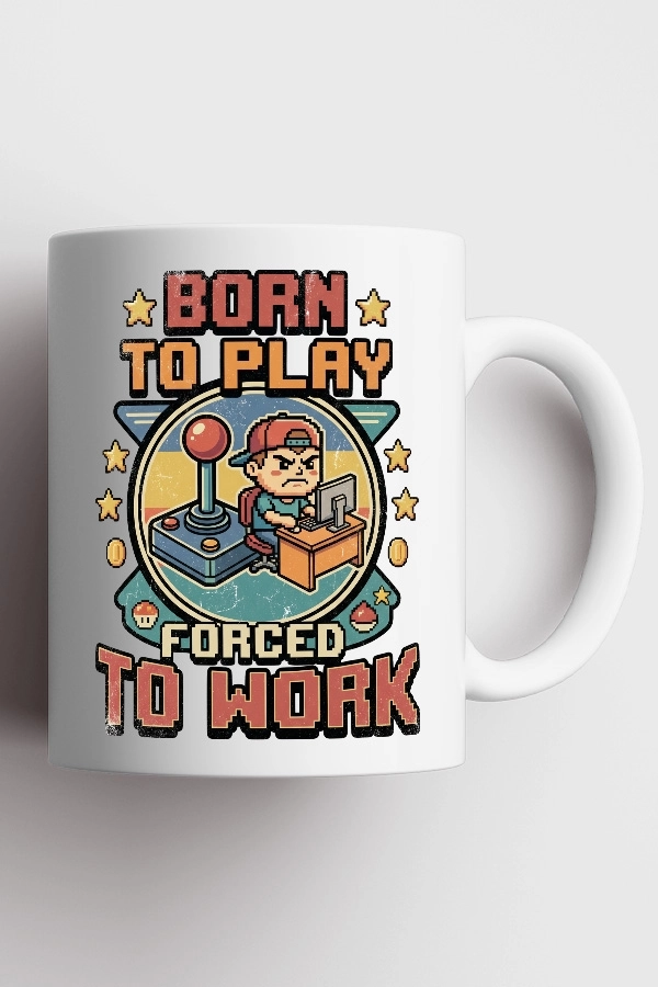 Born To Play Forced To Work Versiyon 2 Piksel Art Tasarım Kupa