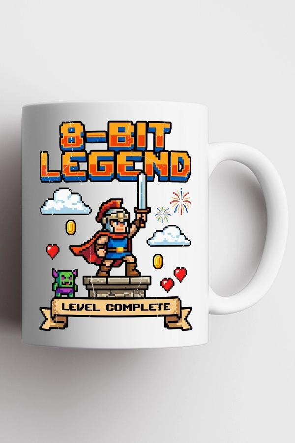 8-Bit Legend Warrior Piksel Art Tasarım Kupa