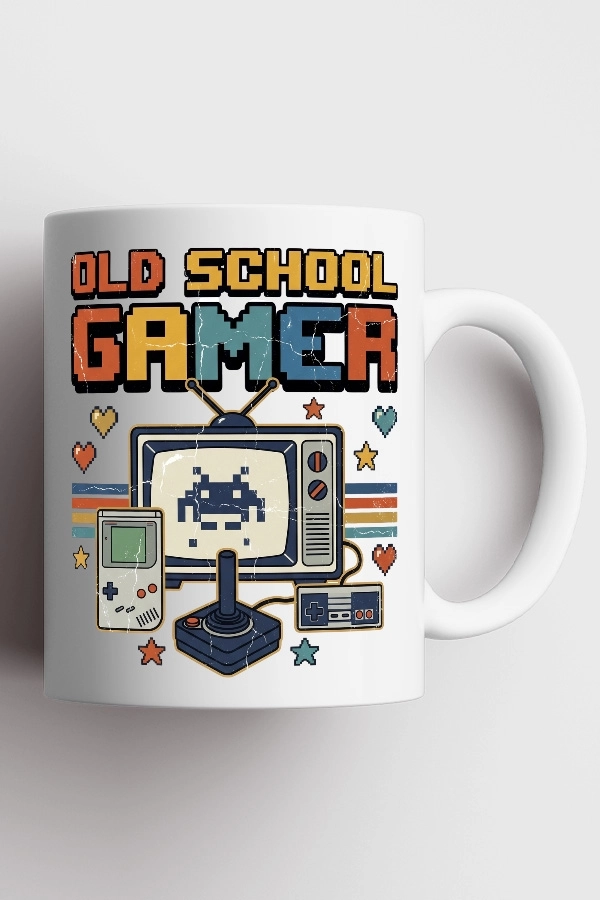 Old School Gamer Retro TV Piksel Art Tasarım Kupa
