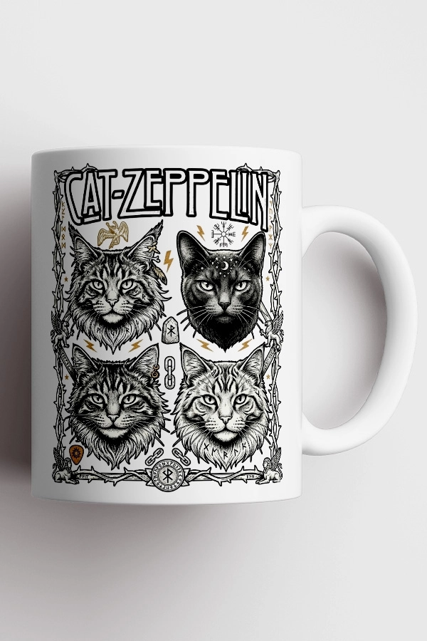 Led Zeppelin - Cat Zeppelin Kedi Rock Tasarım Kupa - Versiyon 2