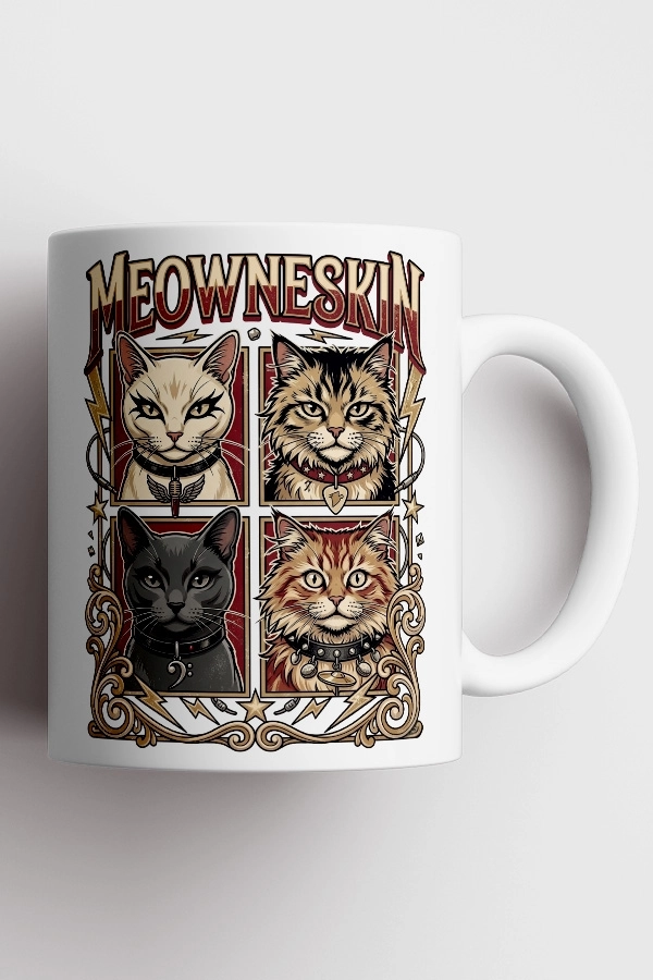 Maneskin - Meowskin Kedi Rock Tasarım Kupa - Versiyon 1