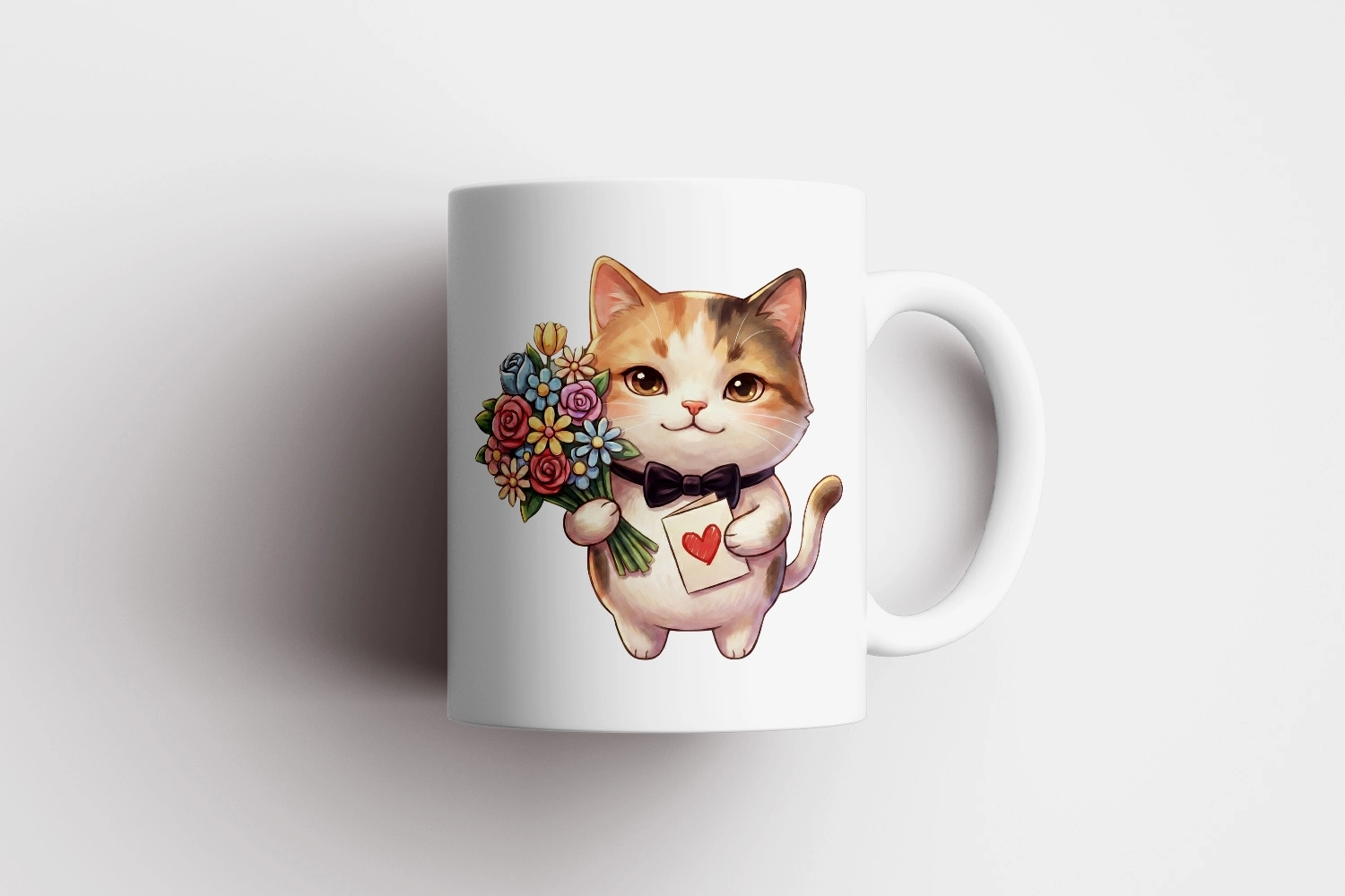 Kedi – Kalpli Kartlı Kupa Tasarımı – Sevgililer Günü Özel (Erkek)