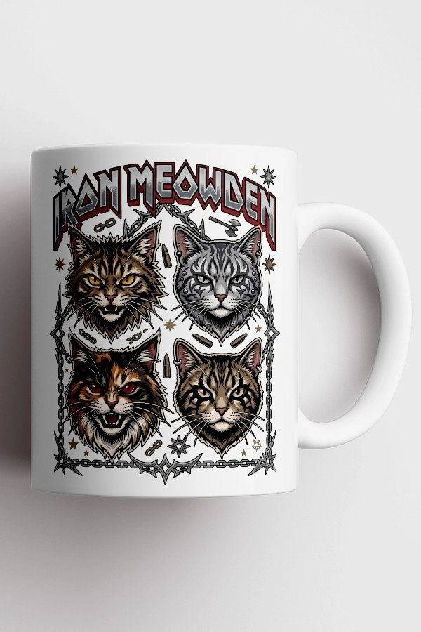 Iron Maiden - Iron Meowden Kedi Metal Tasarım Kupa - Versiyon 2