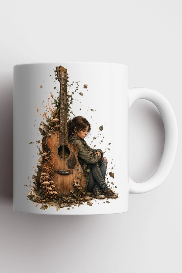 Ellie ve Akustik Gitar Tasarımlı The Last of Us Fan Art Kupa