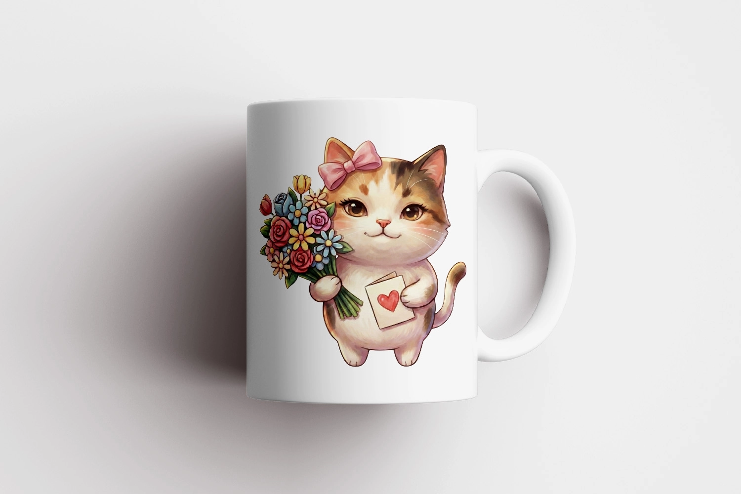 Kedi – Kalpli Kartlı Kupa Tasarımı – Sevgililer Günü Özel (Dişi)