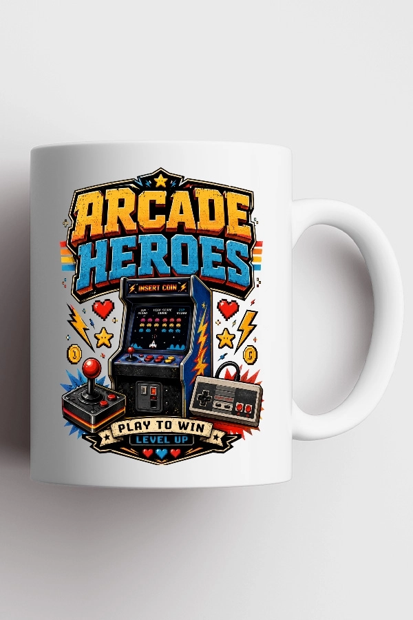 Arcade Heroes Play To Win Piksel Art Tasarım Kupa