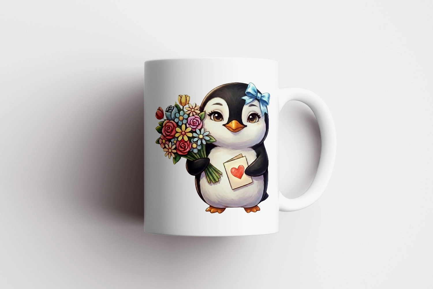 Penguen - Kalpli Kartlı Kupa Tasarımı – Sevgililer Günü Özel (Dişi)