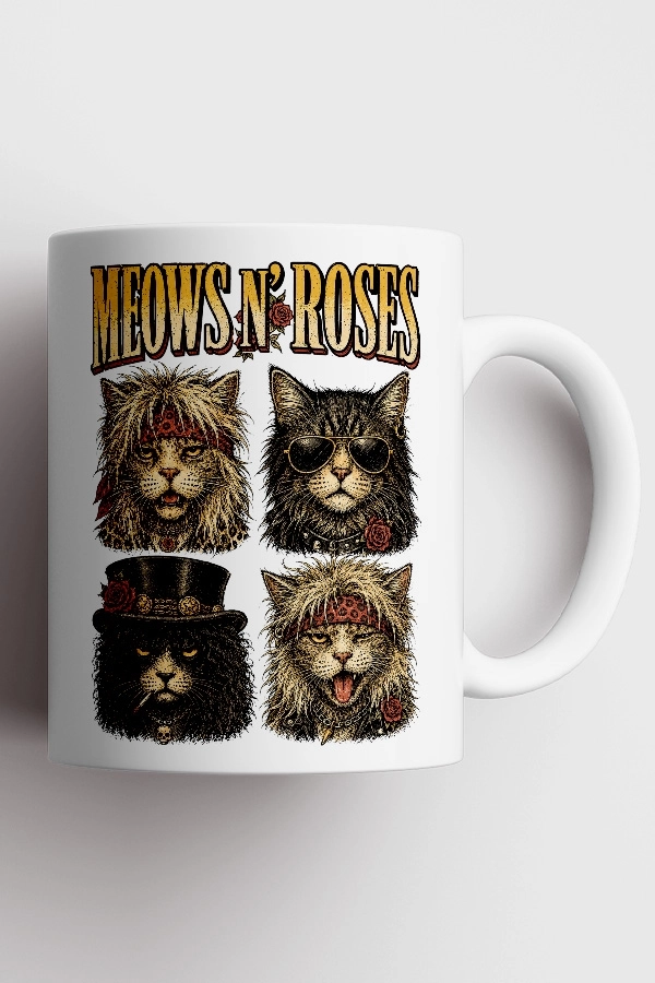 Guns N’ Roses - Meows N’ Roses Kedi Rock Tasarım Kupa - Versiyon 1