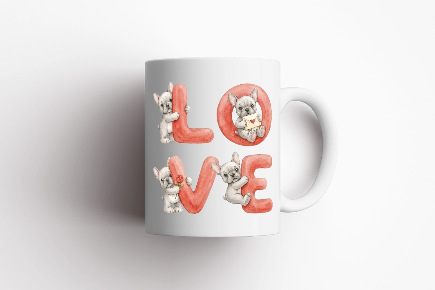 Gri French Bulldog – LOVE Yazılı Sevgililer Günü Özel Tasarım Kupa