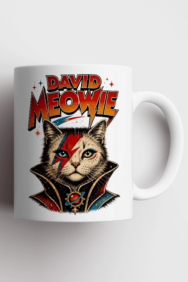 David Bowie - David Meowie Kedi Rock Tasarım Kupa - Versiyon 1