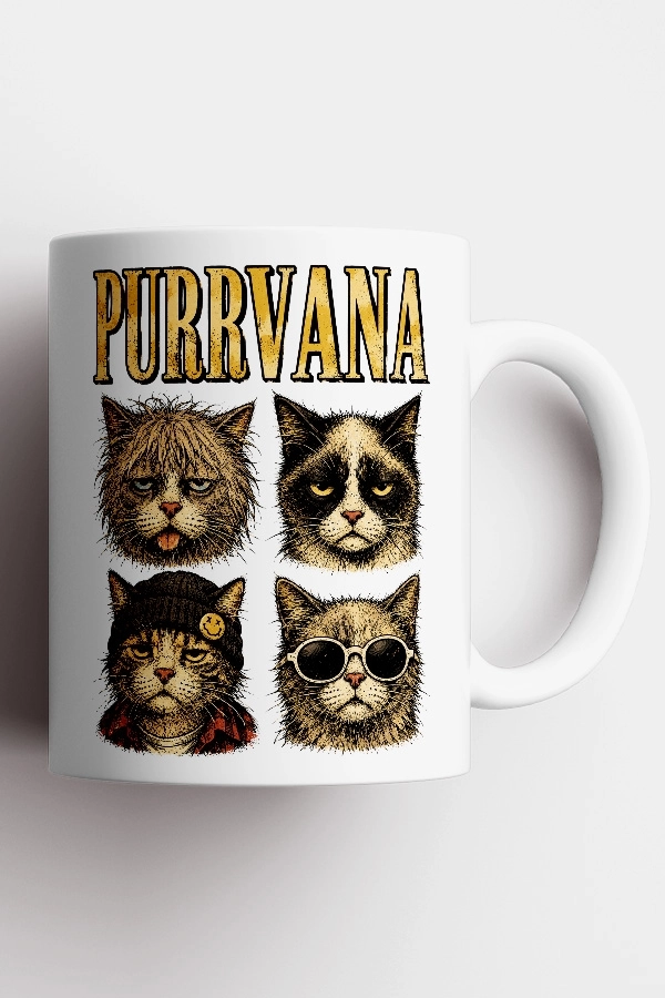 Nirvana - Purrvana Kedi Rock Tasarım Kupa - Versiyon 1