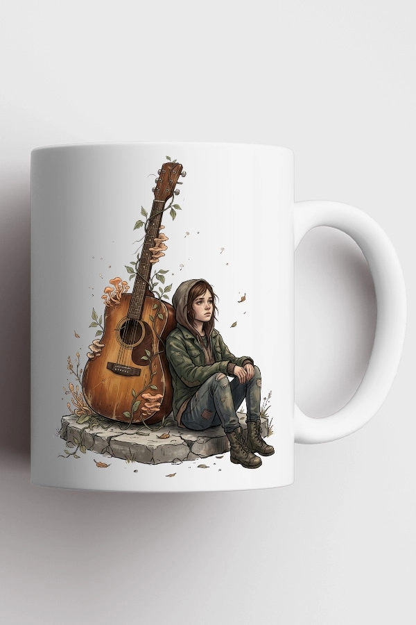 Ellie ve Sarmaşıklı Gitar Detaylı The Last of Us Fan Art Kupa
