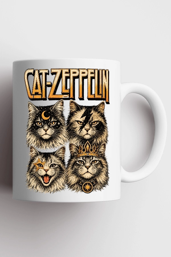 Led Zeppelin - Cat Zeppelin Kedi Rock Tasarım Kupa - Versiyon 1