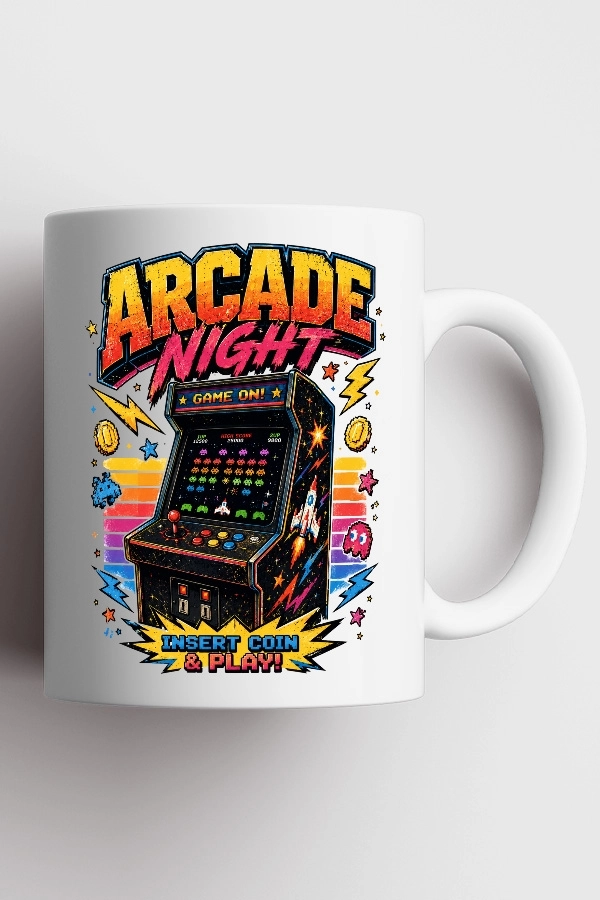 Arcade Night Game On Piksel Art Tasarım Kupa