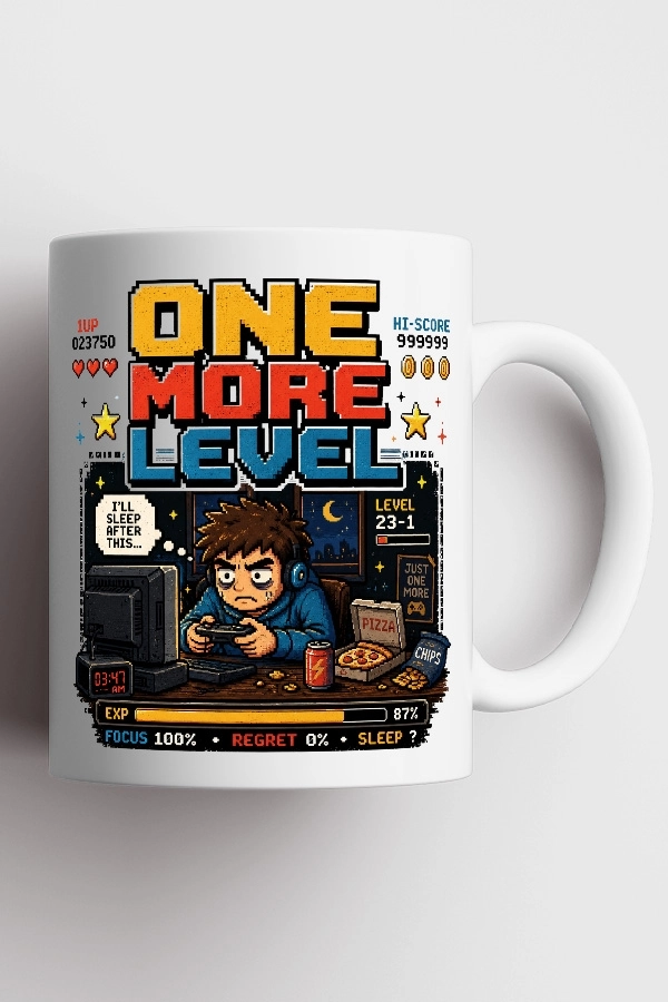 One More Level Piksel Art Tasarım Kupa