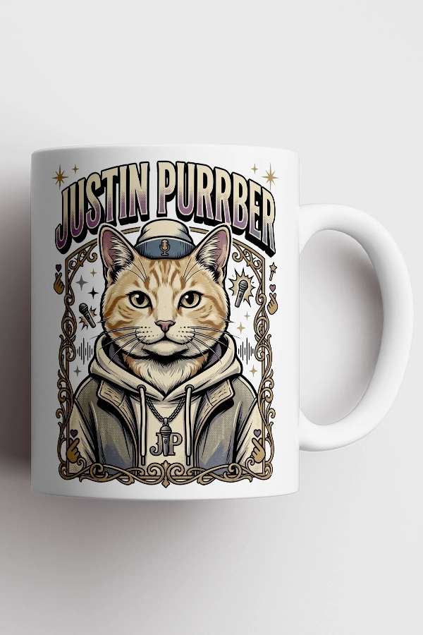 Justin Bieber - Justin Purrber Kedi Pop Tasarım Kupa