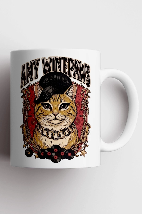 Amy Winehouse - Amy Winepaws Kedi R&B Tasarım Kupa - Versiyon 2