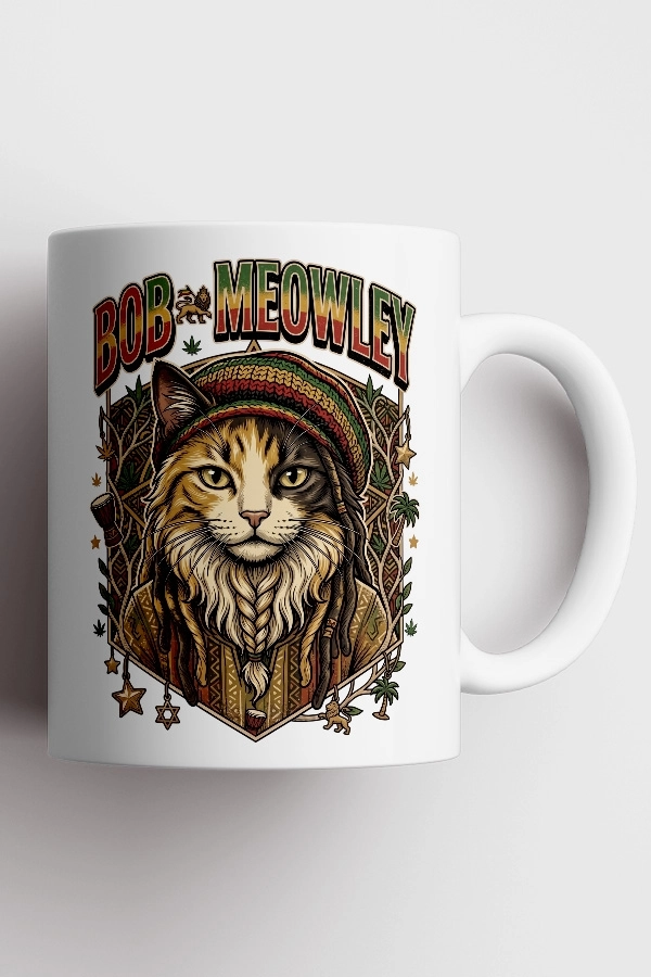 Bob Marley - Bob Meowly Kedi Reggae Tasarım Kupa - Versiyon 2