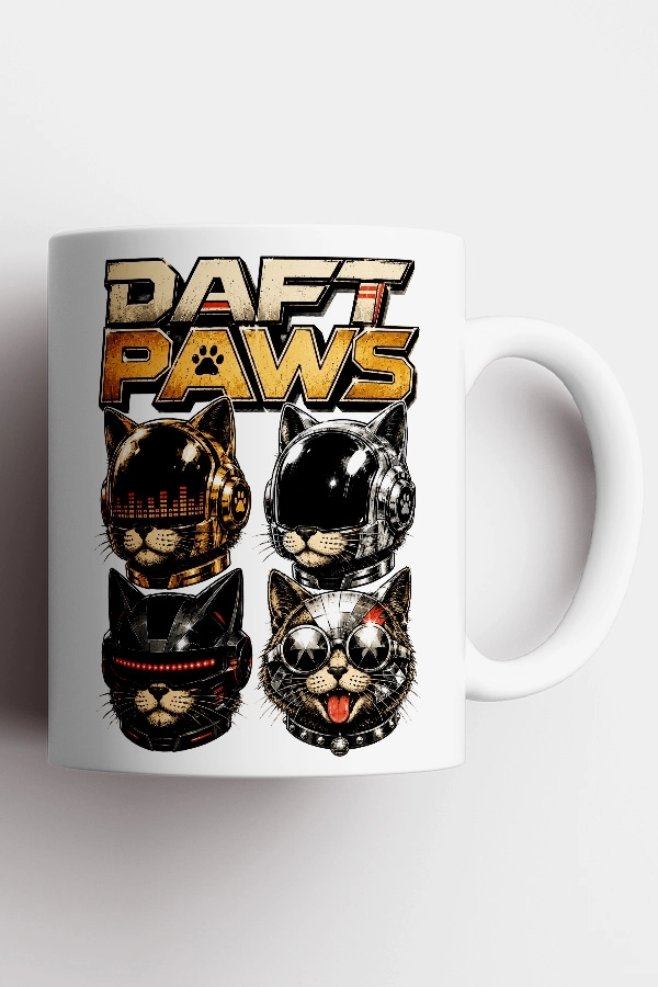 Daft Punk - Daft Paws Kedi Elektronik Tasarım Kupa - Versiyon 1